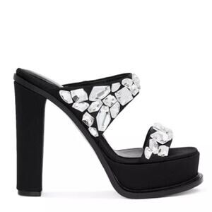 Alexander McQueen Crystal Embellished Platform Sandals Block Heel Rhinestone 8.5